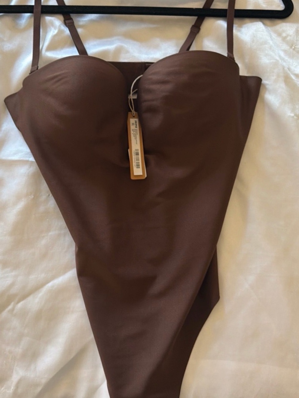 SKIMS Chocolate Brown Faux Leather Bustier Bodysuit
